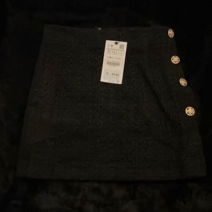 ZARA black tweed mini skirt gold button details